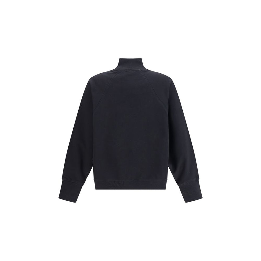 Black Cotton SweatshirtThe High-neck Sweatshirt stands out for its bold and contemporary character. Crafted with ribbed detailing at the collar, cuffs, and hem, it features a raised velour front print highlighting the brand’s logo, adding a refined touch