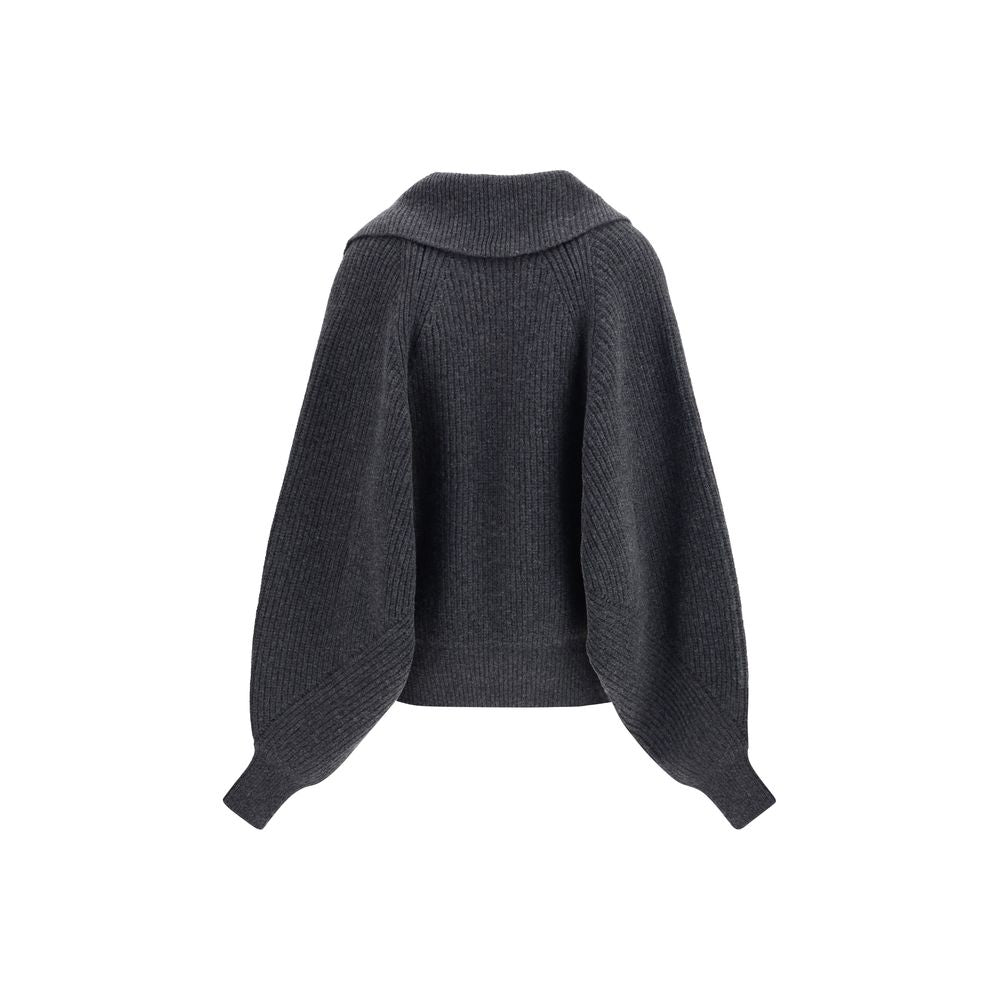 Gray Wool SweatshirtThe oversized wrap-effect Sweater by Balmain is crafted in knit with a deep lapel neckline and crossover design. Featuring batwing long sleeves and contrasting ribbed trims, it embodies a modern silhouette. A Balmain Paris branded tag