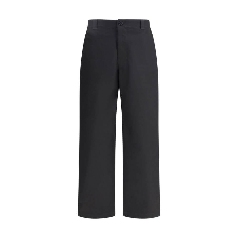 Black Cotton Casual PantsCotton Pants by Gucci with front zipper and button closure. They feature two side slash pockets, two welt pockets on the back, one with a flap, and belt loops at the waist. The monochrome pattern gives a clean and elegant look, pe