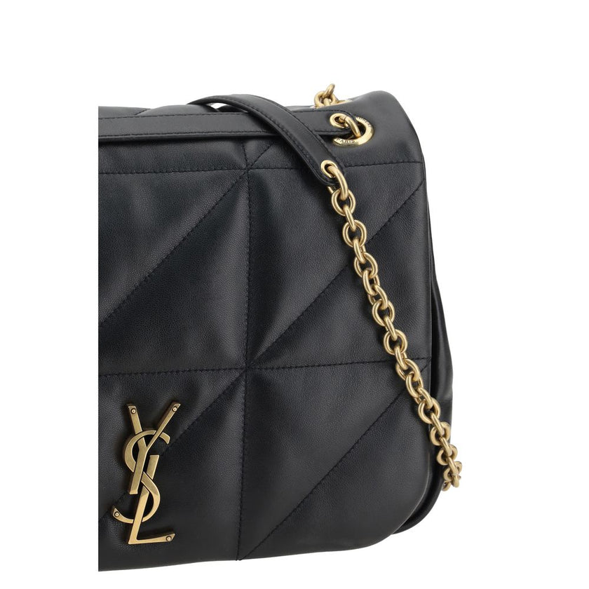 Black Calf Leather Bos Taurus Shoulder BagThe Jamie Medium Shoulder Bag by Saint Laurent, crafted in fine lambskin leather, stands out for its all-over padded design that gives it a sleek and sophisticated look. The front flap, with snap-button closure, p