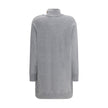 Gray Cashmere Casual DressThe Short Cashmere Sweater Dress by Balmain combines the softness of eco-friendly cashmere with a design of strong character. The high neck is detailed with a four-snap closure concealed under the placket, while decorative “Lion