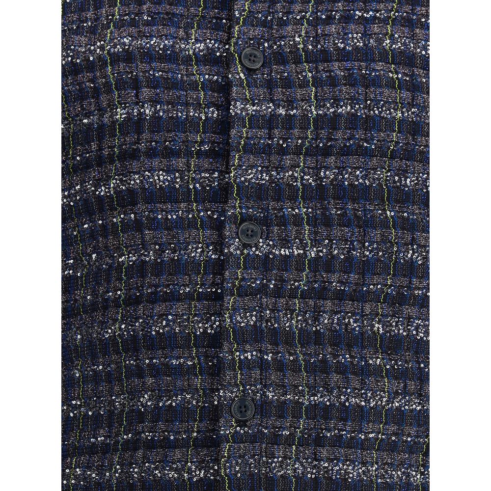 Blue Viscose CoatJacket by Missoni features an exclusive check wave pattern that creates a dynamic and sophisticated visual effect. The viscose blend fabric enriched with lamé filaments gives bright highlights and a sophisticated touch. The design combine