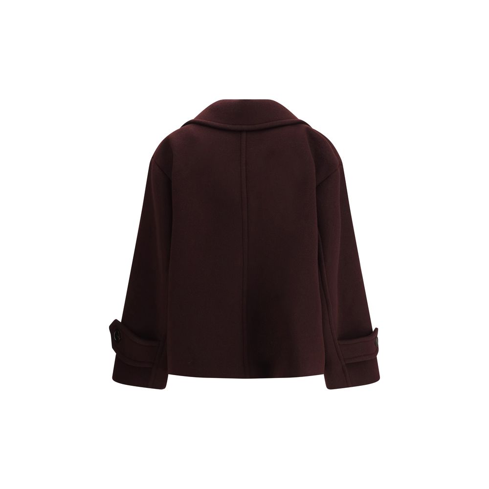 Bordeauxroter Oversized Zweireiher-Mantel aus Wolle