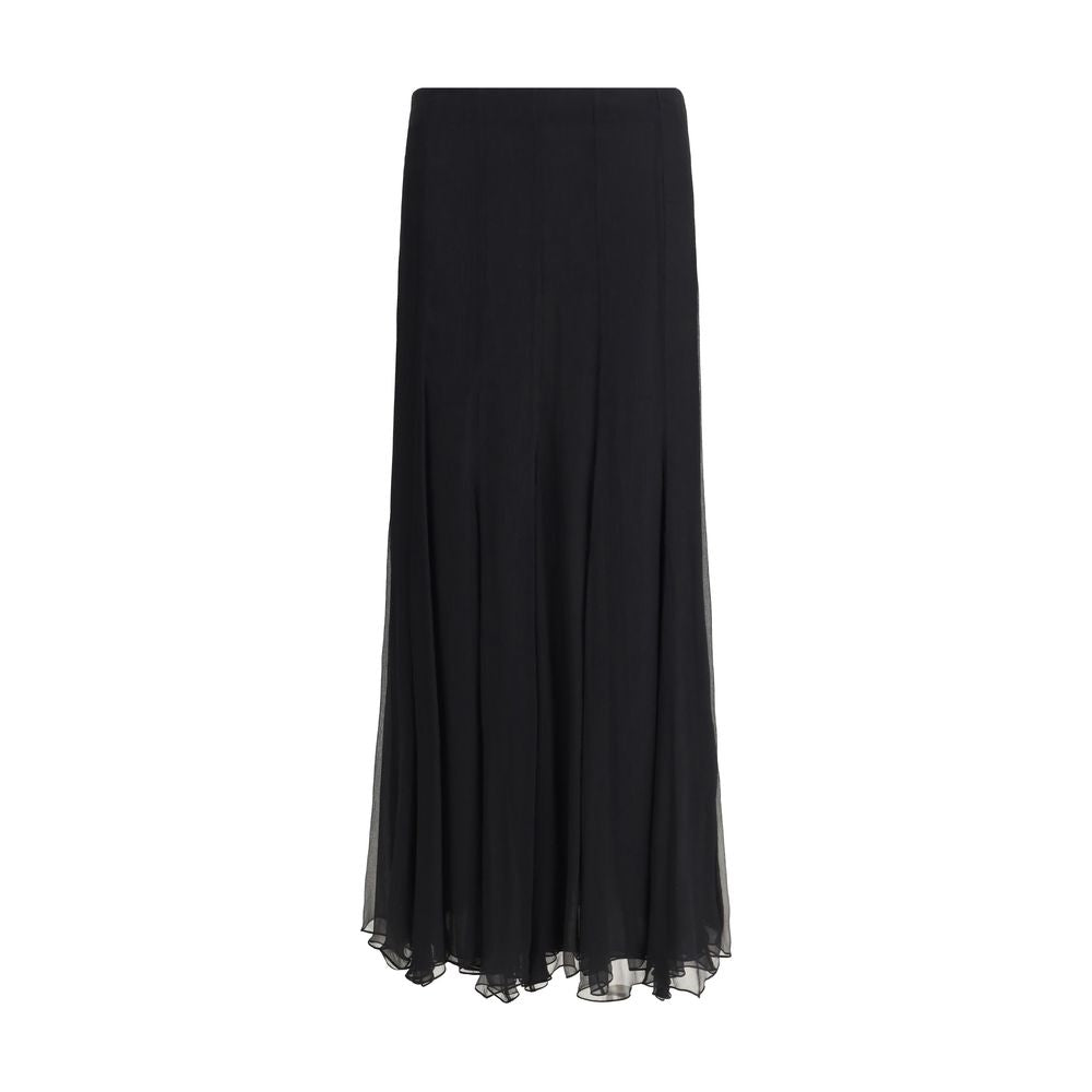 Black Silk Long SkirtThe Silk Long Skirt by Chloé embodies femininity with lightness and refinement. The fluid fit flows naturally with movement, while the back zip closure preserves the clean silhouette. An essential and sophisticated piece, perfect for