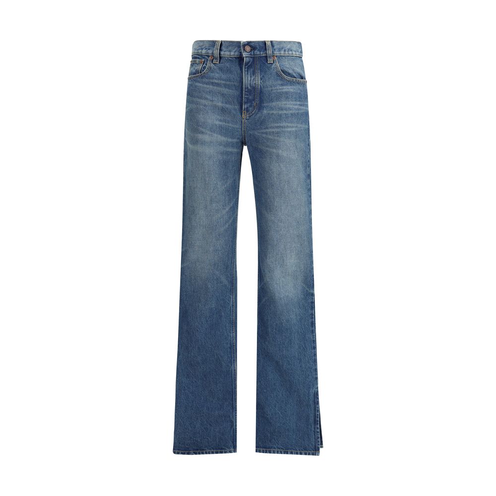 Blue Cotton Straight-Leg JeansThe Organic Cotton Straight-Leg Denim Jeans by Chloé combine tradition and modernity with a refined indigo wash and a slit hem that adds movement to the silhouette. The front zip and Chloé-engraved button fastening enrich the