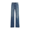 Blue Cotton Straight-Leg JeansThe Organic Cotton Straight-Leg Denim Jeans by Chloé combine tradition and modernity with a refined indigo wash and a slit hem that adds movement to the silhouette. The front zip and Chloé-engraved button fastening enrich the