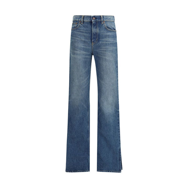 Blue Cotton Straight-Leg JeansThe Organic Cotton Straight-Leg Denim Jeans by Chloé combine tradition and modernity with a refined indigo wash and a slit hem that adds movement to the silhouette. The front zip and Chloé-engraved button fastening enrich the