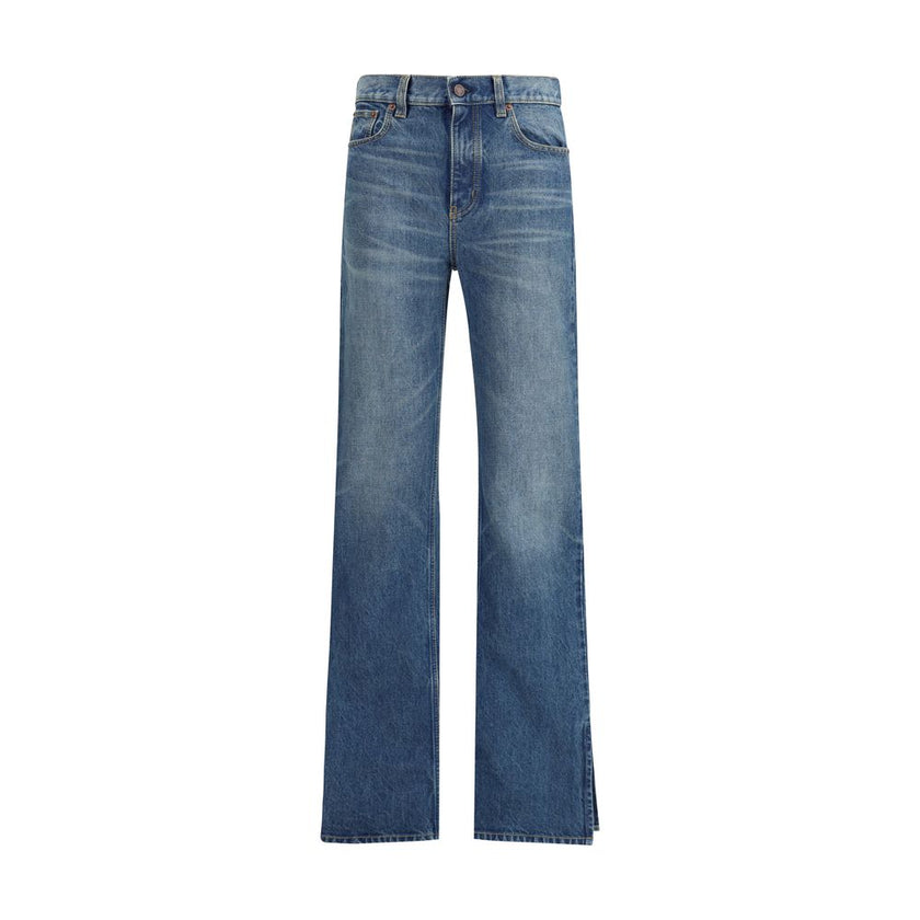 Blue Cotton Straight-Leg JeansThe Organic Cotton Straight-Leg Denim Jeans by Chloé combine tradition and modernity with a refined indigo wash and a slit hem that adds movement to the silhouette. The front zip and Chloé-engraved button fastening enrich the