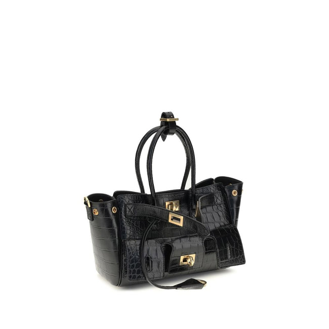 Bel Air mini Shoulder BagBalenciaga’s Bel Air mini Shoulder Bag is made of calfskin leather with crocodile processing, combining sophistication and iconic design. The carry-all model features two handles joined by a clip and an adjustable, removable shoul