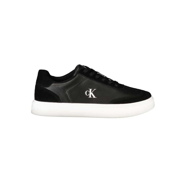 Black Leather Men SneakerIndulge in the sleek sophistication of Calvin Klein with these athletic sneakers that exude style in every step. Designed for the fashion-forward individual, these kicks boast contrasting black accents and a bold CK logo that assu