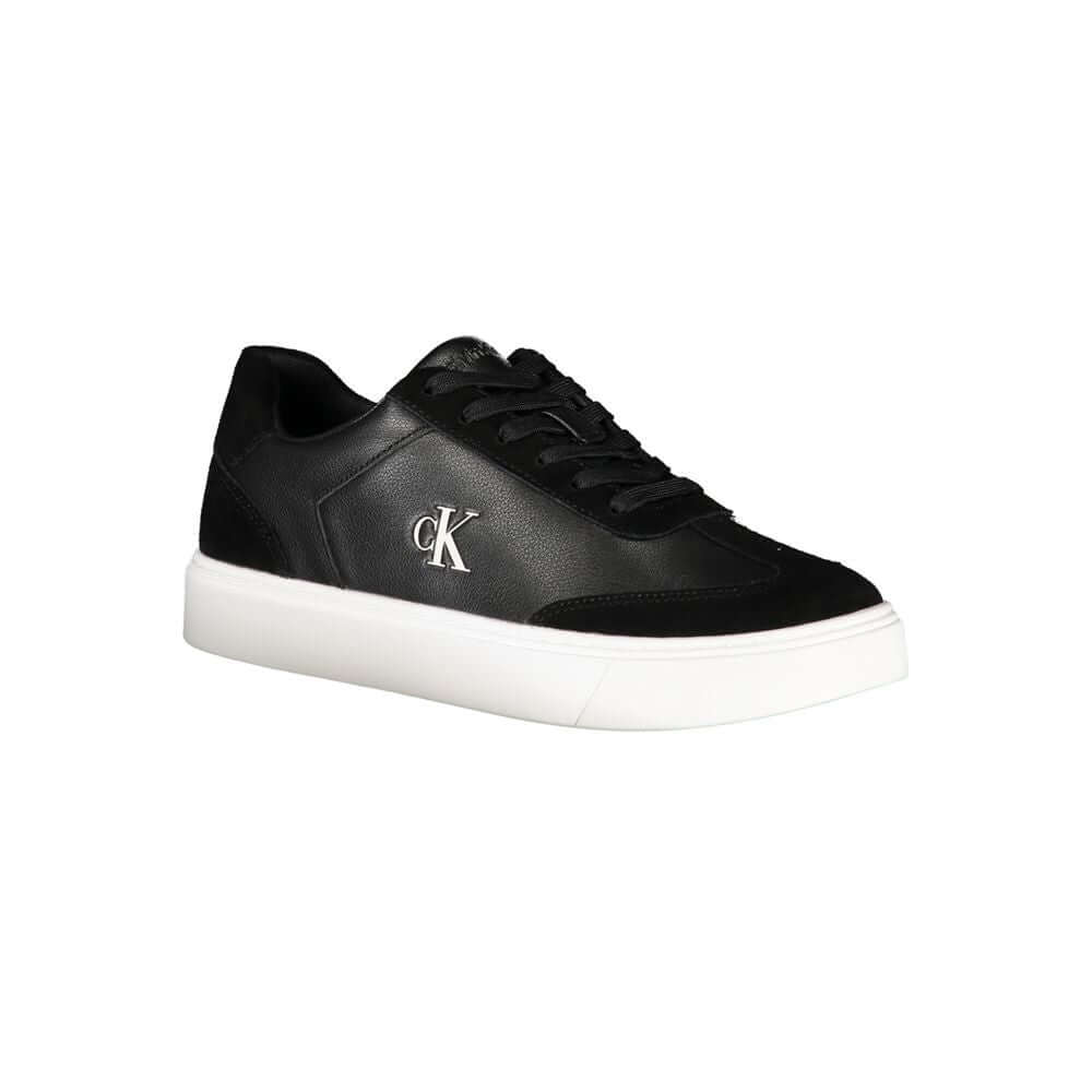 Black Leather Men SneakerIndulge in the sleek sophistication of Calvin Klein with these athletic sneakers that exude style in every step. Designed for the fashion-forward individual, these kicks boast contrasting black accents and a bold CK logo that assu