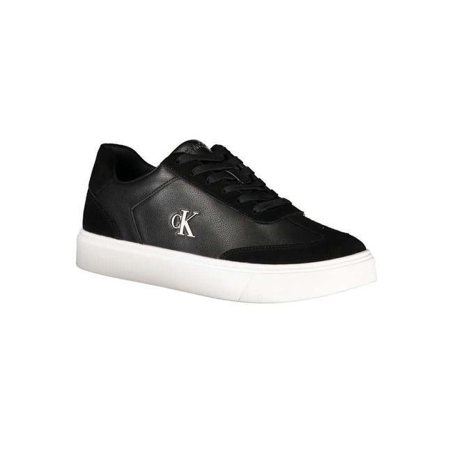 Black Leather Men SneakerIndulge in the sleek sophistication of Calvin Klein with these athletic sneakers that exude style in every step. Designed for the fashion-forward individual, these kicks boast contrasting black accents and a bold CK logo that assu
