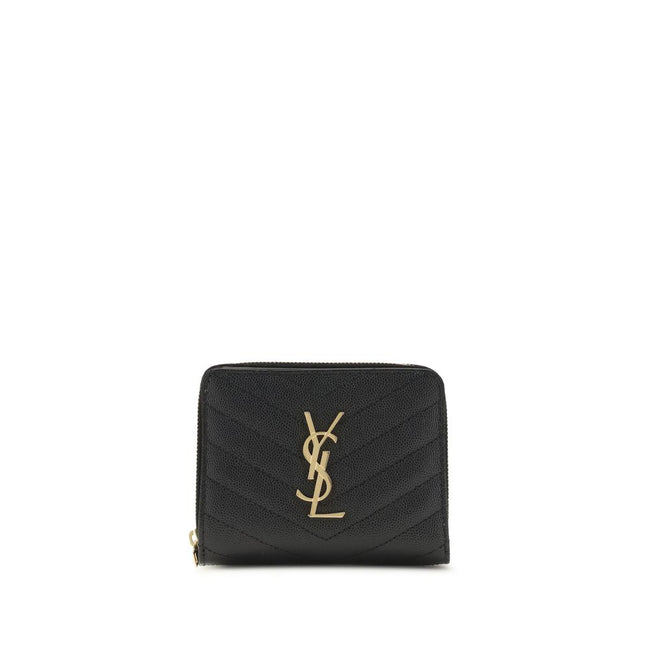 Black Calf Leather Bos Taurus WalletCassandre matelassé Wallet by Saint Laurent is a compact and sophisticated model, featuring the iconic intertwined YSL initials in gold-tone metal at the center and quilted stitching that enhances its elegance. The inte