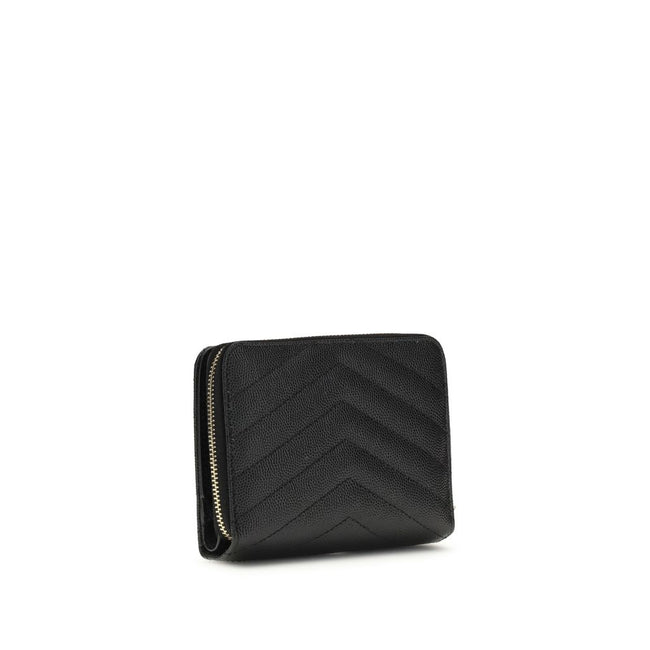 Black Calf Leather Bos Taurus WalletCassandre matelassé Wallet by Saint Laurent is a compact and sophisticated model, featuring the iconic intertwined YSL initials in gold-tone metal at the center and quilted stitching that enhances its elegance. The inte