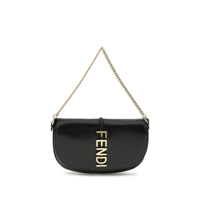Black Calf Leather Bos Taurus WalletThe Fendigraphy Shoulder Bag by Fendi is crafted from smooth leather and embellished with the Maison’s distinctive metal logo on the front. Featuring a metal chain shoulder strap, it has a hidden snap closure under the