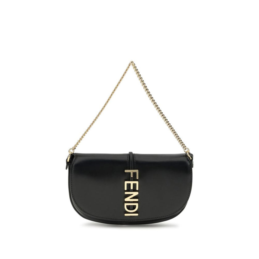 Black Calf Leather Bos Taurus WalletThe Fendigraphy Shoulder Bag by Fendi is crafted from smooth leather and embellished with the Maison’s distinctive metal logo on the front. Featuring a metal chain shoulder strap, it has a hidden snap closure under the