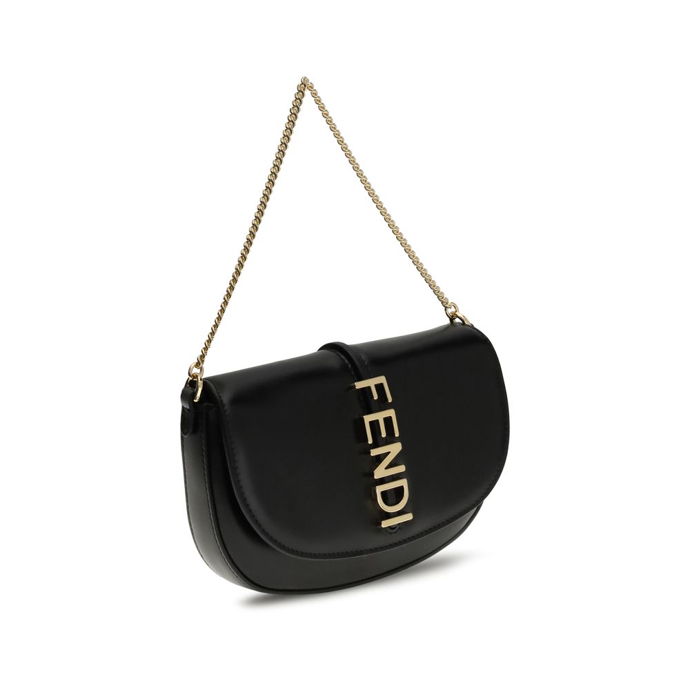 Black Calf Leather Bos Taurus WalletThe Fendigraphy Shoulder Bag by Fendi is crafted from smooth leather and embellished with the Maison’s distinctive metal logo on the front. Featuring a metal chain shoulder strap, it has a hidden snap closure under the