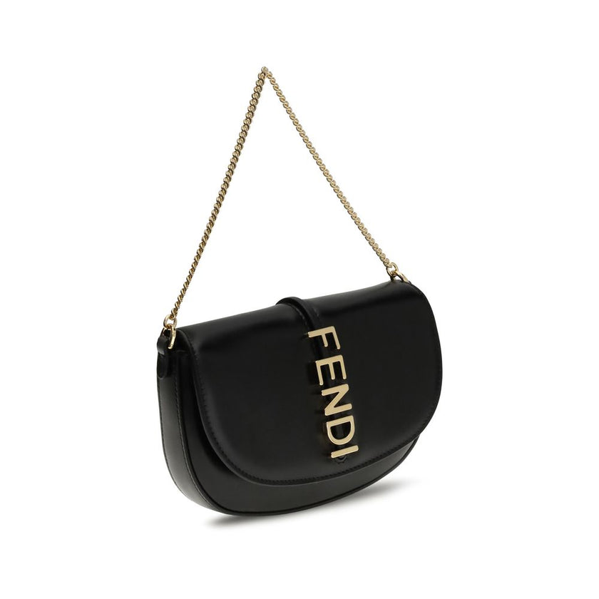 Black Calf Leather Bos Taurus WalletThe Fendigraphy Shoulder Bag by Fendi is crafted from smooth leather and embellished with the Maison’s distinctive metal logo on the front. Featuring a metal chain shoulder strap, it has a hidden snap closure under the