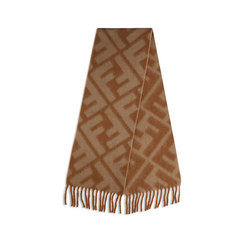 FF alpaca ScarfThe FF alpaca Scarf by Fendi is an oversized accessory with a bold personality, crafted from a soft blend of alpaca and wool. The jacquard weave highlights the iconic macro FF motif, available in warm shades of camel and brandy. The design