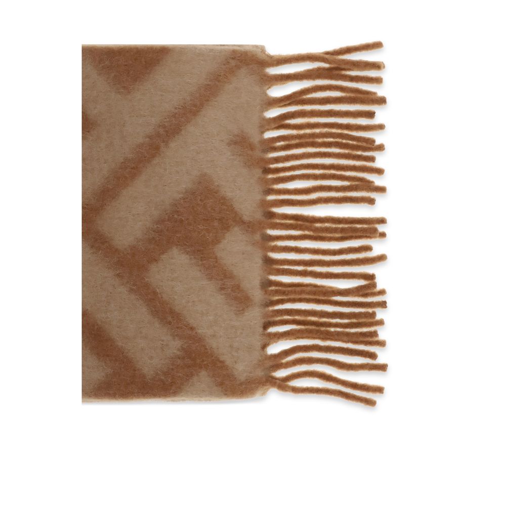 FF alpaca ScarfThe FF alpaca Scarf by Fendi is an oversized accessory with a bold personality, crafted from a soft blend of alpaca and wool. The jacquard weave highlights the iconic macro FF motif, available in warm shades of camel and brandy. The design