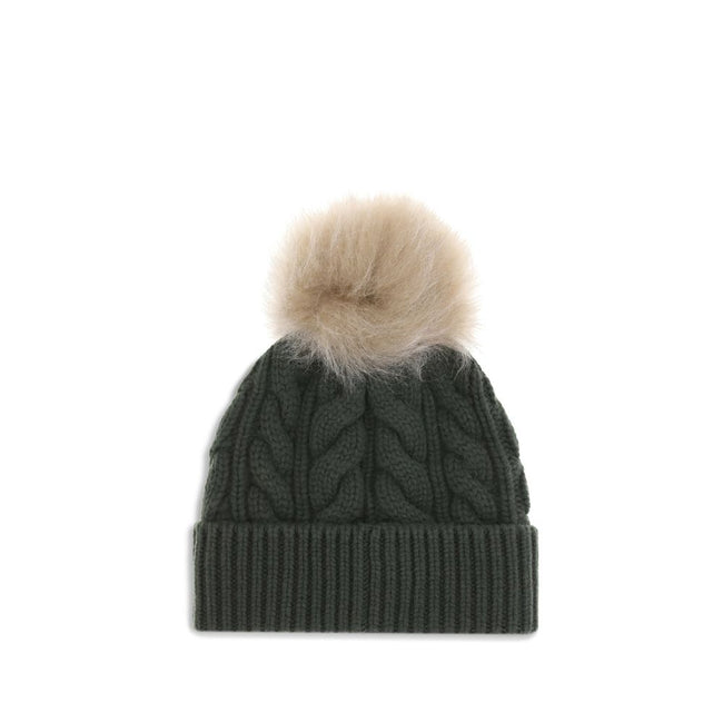 Green Fleece Wool BeanieThe beanie Hat by Moncler Grenoble with pon pon is crafted from a premium wool and cashmere blend for warmth and comfort. It features a long-haired sheepskin pom pom and a 3-gauge Aran cable-knit cuff for a rich, detailed texture.