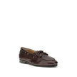 Brown Calf Leather Bos Taurus Slip-On LoafersPathy leather Loafers by Bally feature an almond toe and a boat-inspired design, with a leather ribbon that ties at the front, adding an elegant and refined touch. The leather block heel offers stability and co