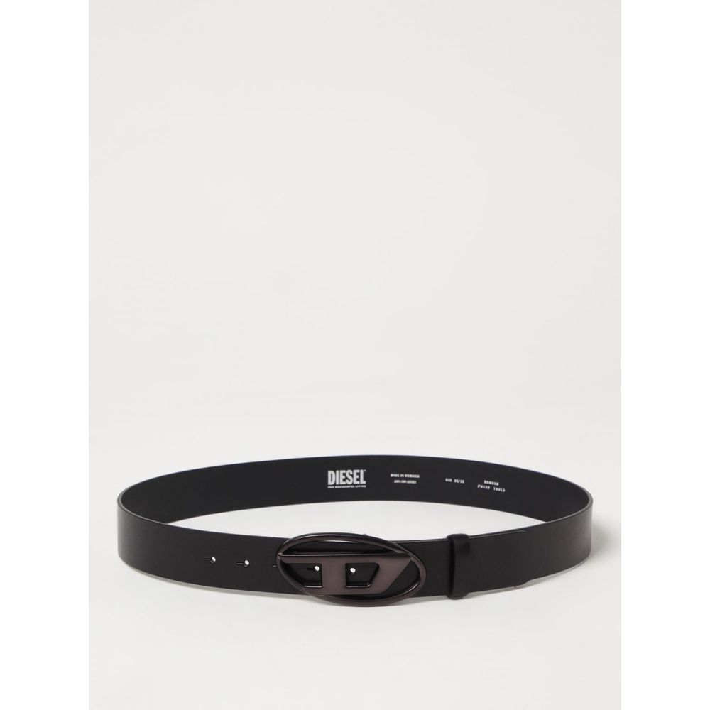 Black Leather Belt with Metallic Oval Buckle
