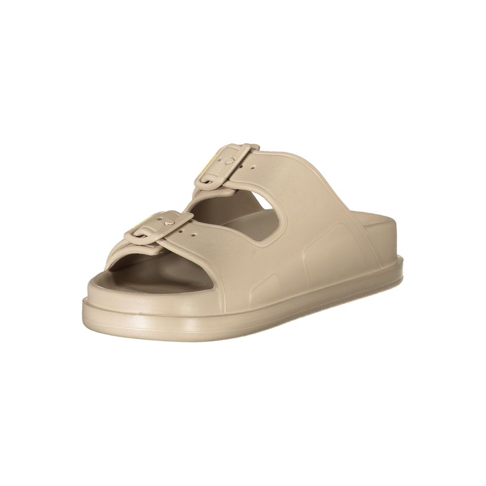 Beige Synthetic Women’s Slippers with Buckles