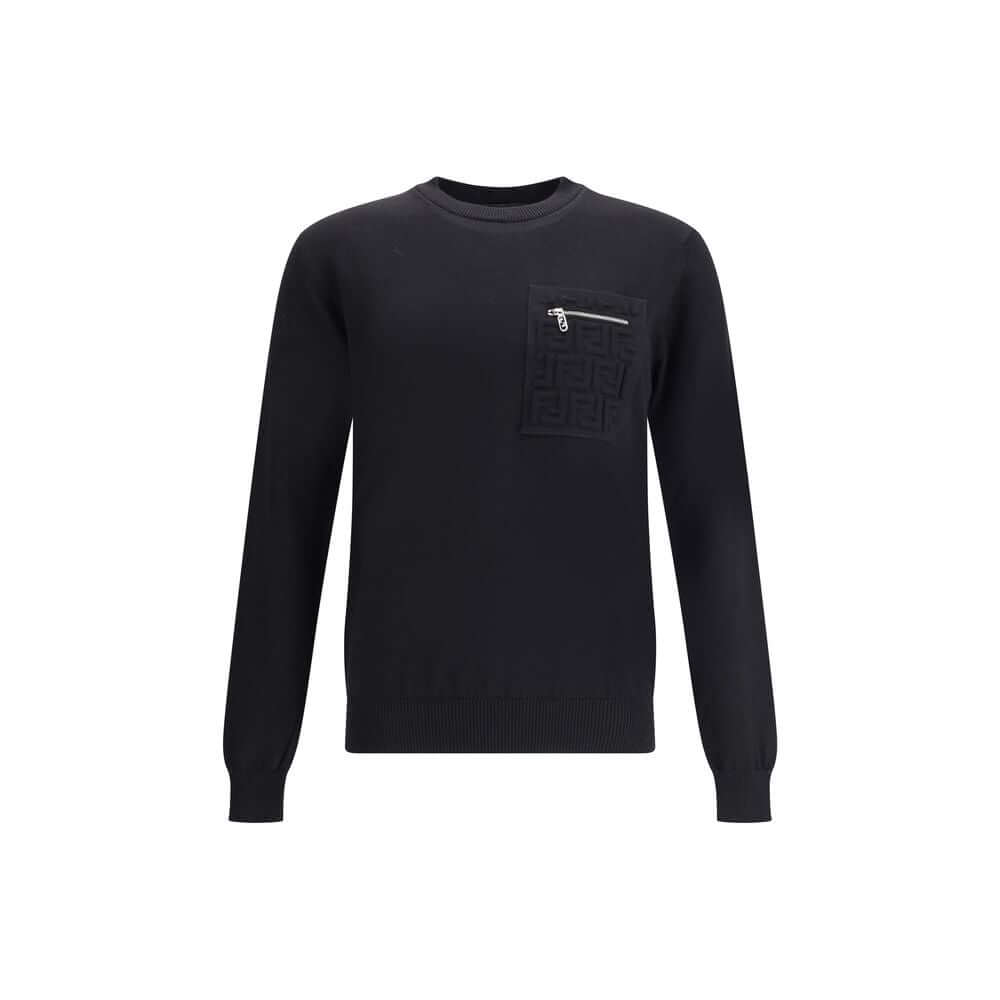 Black Fleece Wool SweatshirtVirgin wool Sweater by Fendi features a ribbed crew neck, cuffs and hem for a comfortable and defined fit. The zippered slit pocket adds a practical and modern touch, while the iconic embossed FF logo gives the garment a distin