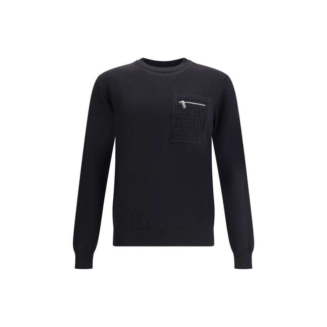 Black Fleece Wool SweatshirtVirgin wool Sweater by Fendi features a ribbed crew neck, cuffs and hem for a comfortable and defined fit. The zippered slit pocket adds a practical and modern touch, while the iconic embossed FF logo gives the garment a distin