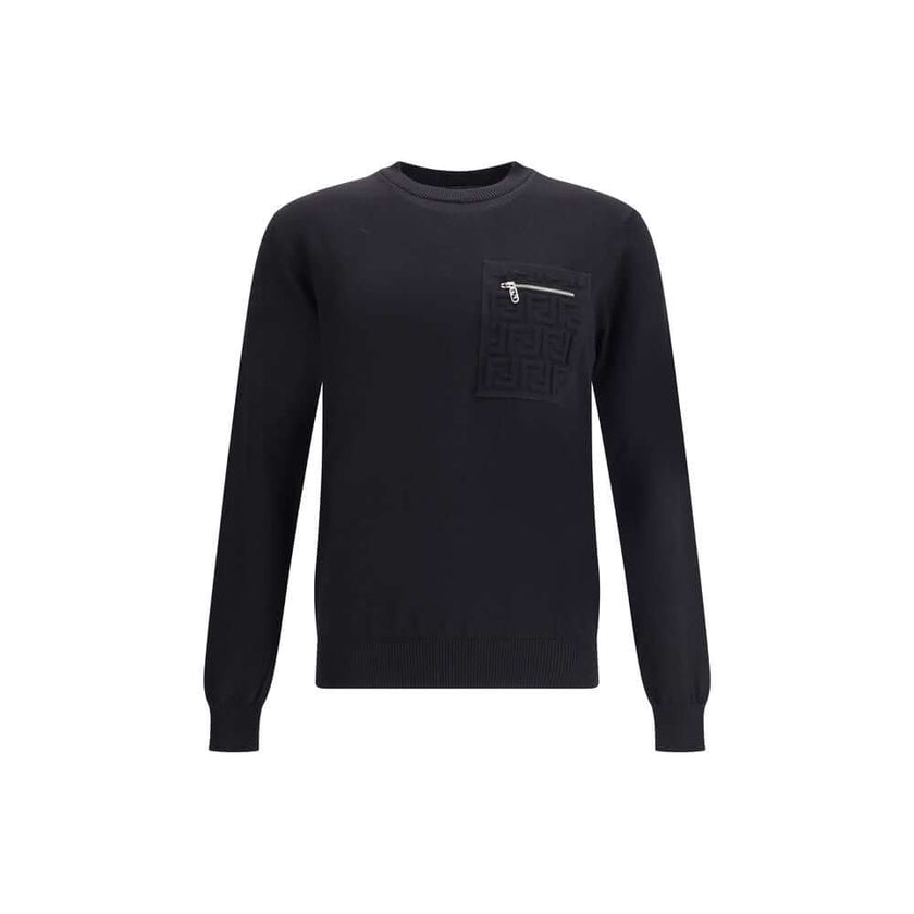 Black Fleece Wool SweatshirtVirgin wool Sweater by Fendi features a ribbed crew neck, cuffs and hem for a comfortable and defined fit. The zippered slit pocket adds a practical and modern touch, while the iconic embossed FF logo gives the garment a distin