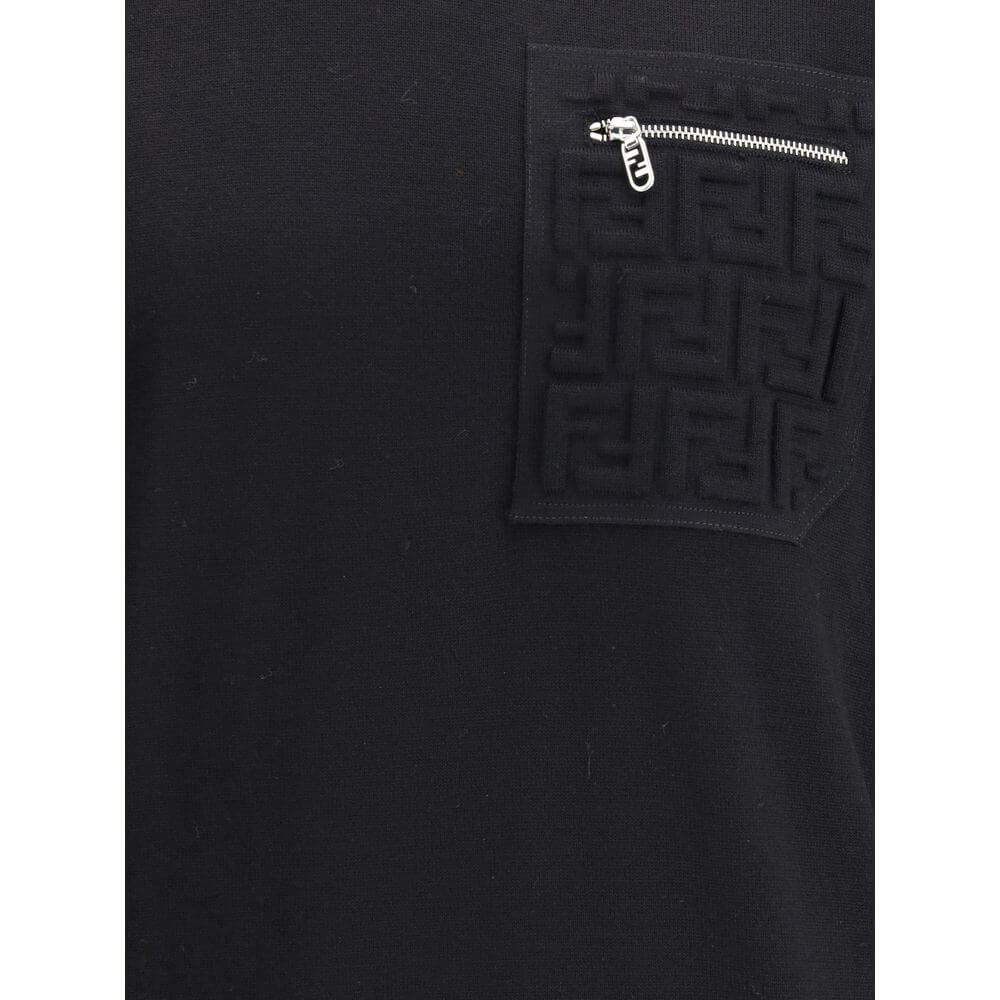 Black Fleece Wool SweatshirtVirgin wool Sweater by Fendi features a ribbed crew neck, cuffs and hem for a comfortable and defined fit. The zippered slit pocket adds a practical and modern touch, while the iconic embossed FF logo gives the garment a distin