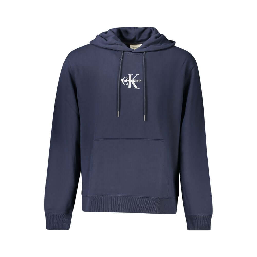 Blue Cotton Men SweaterStep into the limelight with Calvin Klein’s hooded sweatshirt, an embodiment of cozy sophistication and trendsetting appeal. This blue masterpiece, with its brushed texture and a sleek central pocket, marries comfort with urban chic
