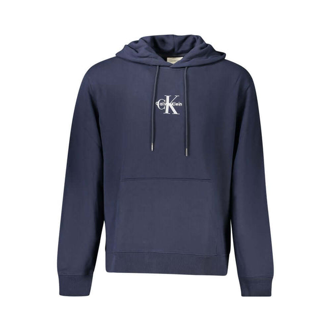 Blue Cotton Men SweaterStep into the limelight with Calvin Klein’s hooded sweatshirt, an embodiment of cozy sophistication and trendsetting appeal. This blue masterpiece, with its brushed texture and a sleek central pocket, marries comfort with urban chic