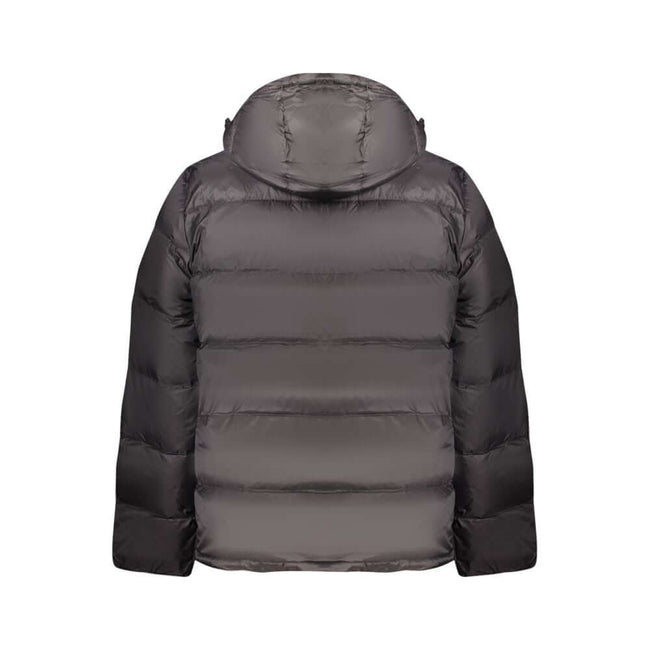 Black Polyamide Men JacketDiscover the epitome of urban sophistication with Calvin Klein’s sleek black jacket, tailor-made for the modern man. This long-sleeved marvel not only boasts a removable hood for versatility but is armed with two external and two