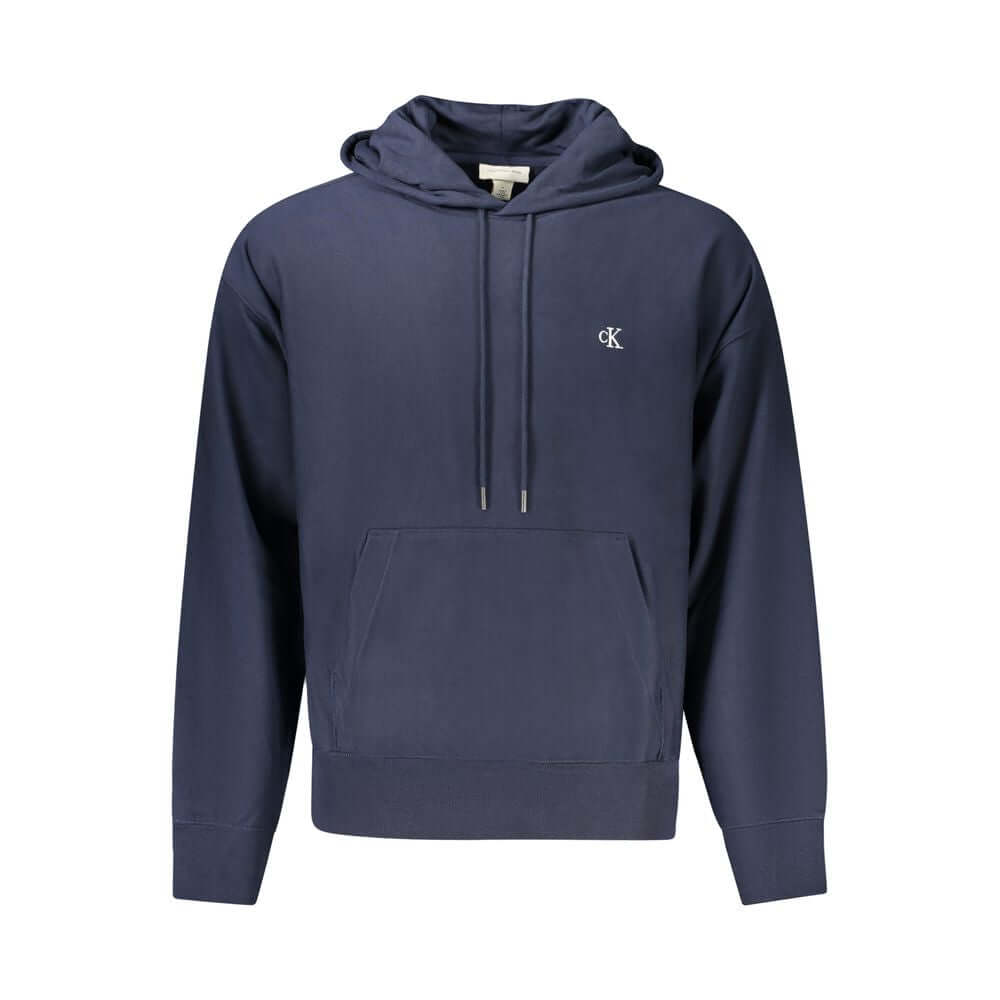 Blue Cotton Men SweaterDiscover the epitome of comfort blended with style in this Calvin Klein hooded sweatshirt. Exuding a contemporary edge with its bold embroidered logo, this long-sleeved piece is a true reflection of modern luxury. Its brushed textur