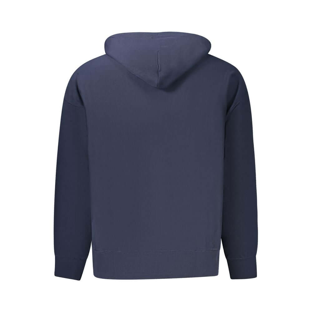 Blue Cotton Men SweaterDiscover the epitome of comfort blended with style in this Calvin Klein hooded sweatshirt. Exuding a contemporary edge with its bold embroidered logo, this long-sleeved piece is a true reflection of modern luxury. Its brushed textur