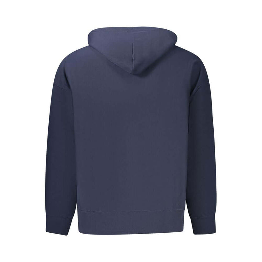 Blue Cotton Men SweaterDiscover the epitome of comfort blended with style in this Calvin Klein hooded sweatshirt. Exuding a contemporary edge with its bold embroidered logo, this long-sleeved piece is a true reflection of modern luxury. Its brushed textur