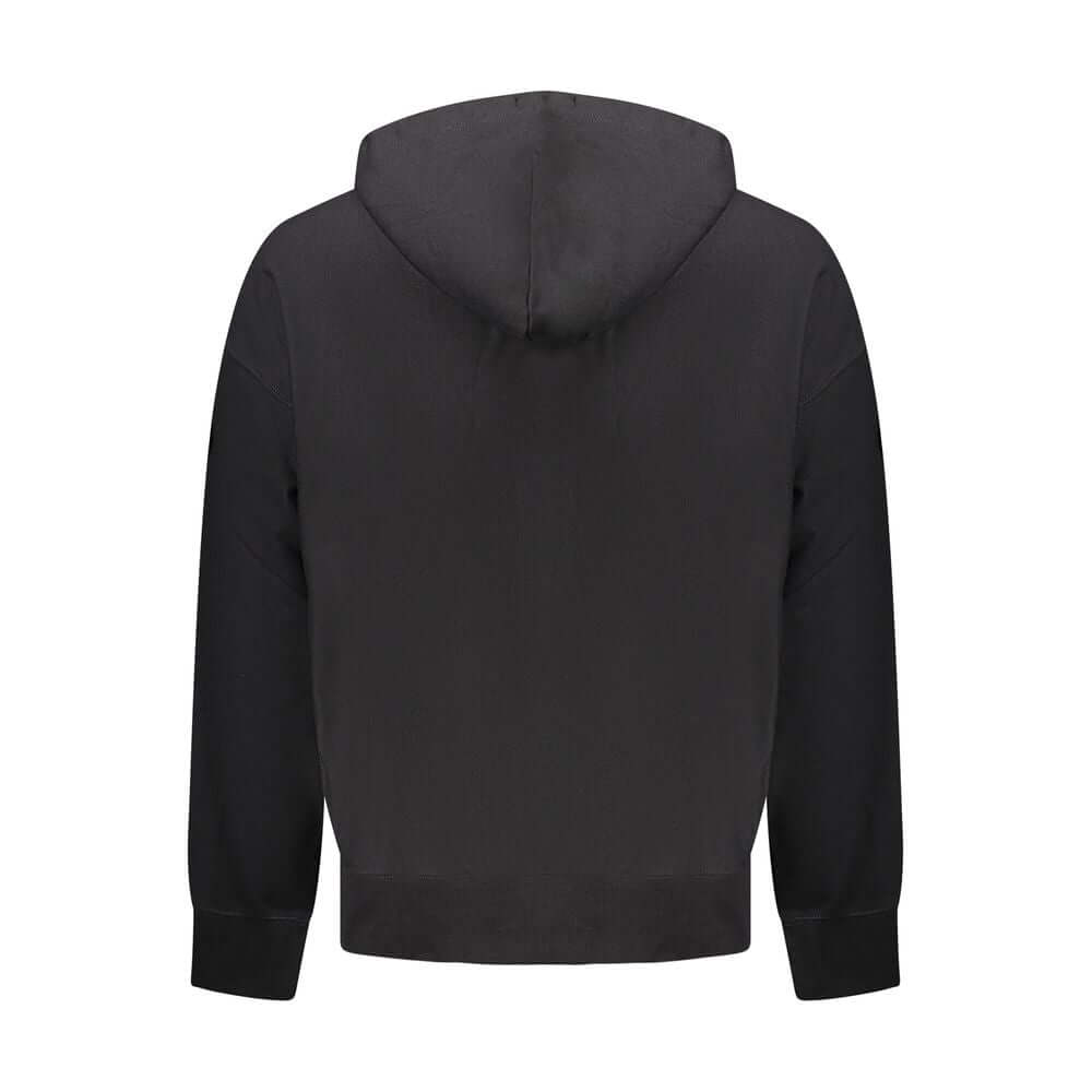 Black Cotton Men SweaterElevate your style quotient with this impeccable Calvin Klein hooded sweatshirt. Boasting long sleeves and a cozy brushed interior, it’s the epitome of comfort meets fashion. The central pocket blends convenience with style, while
