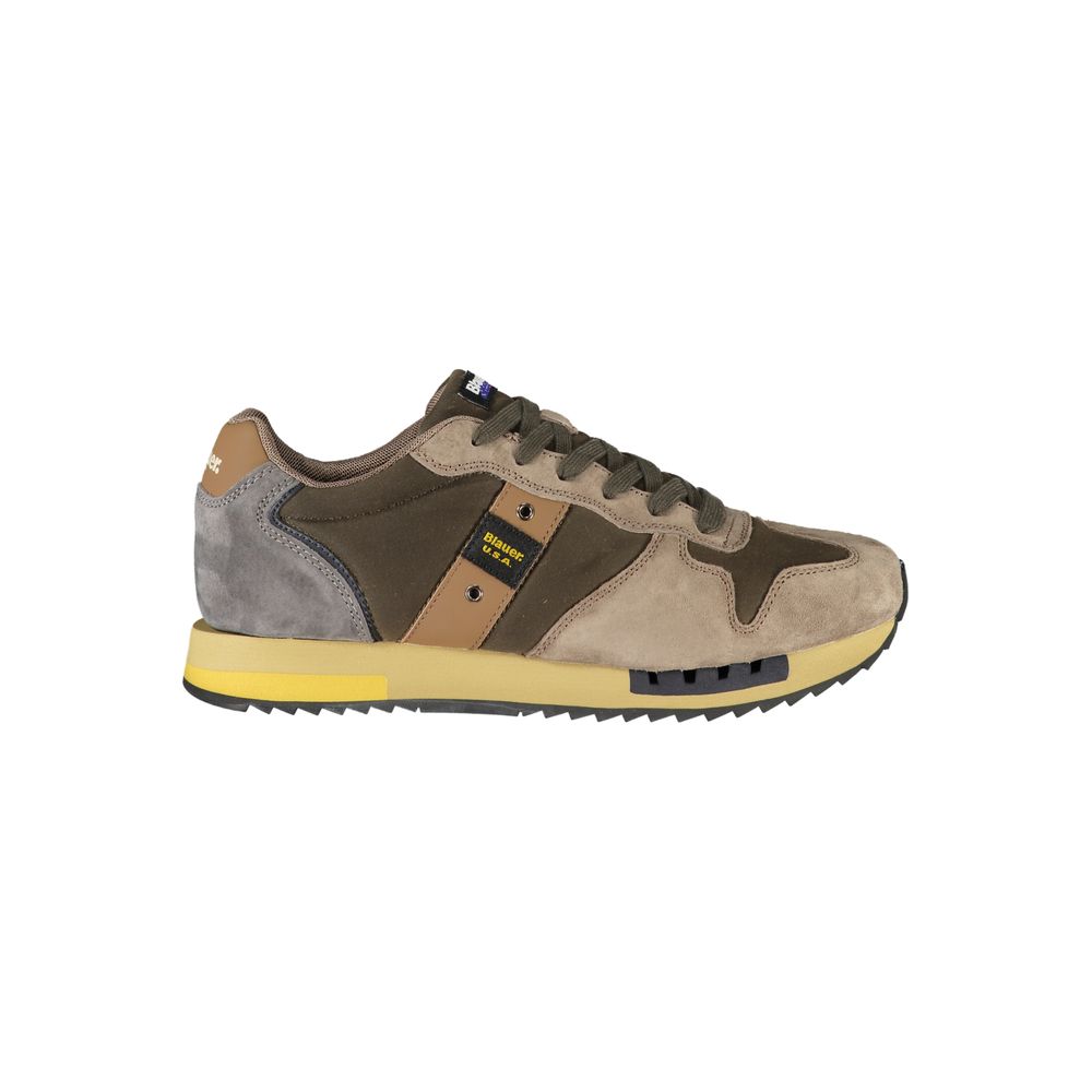 Green Leather Men's Sneaker with Lace-Up Design