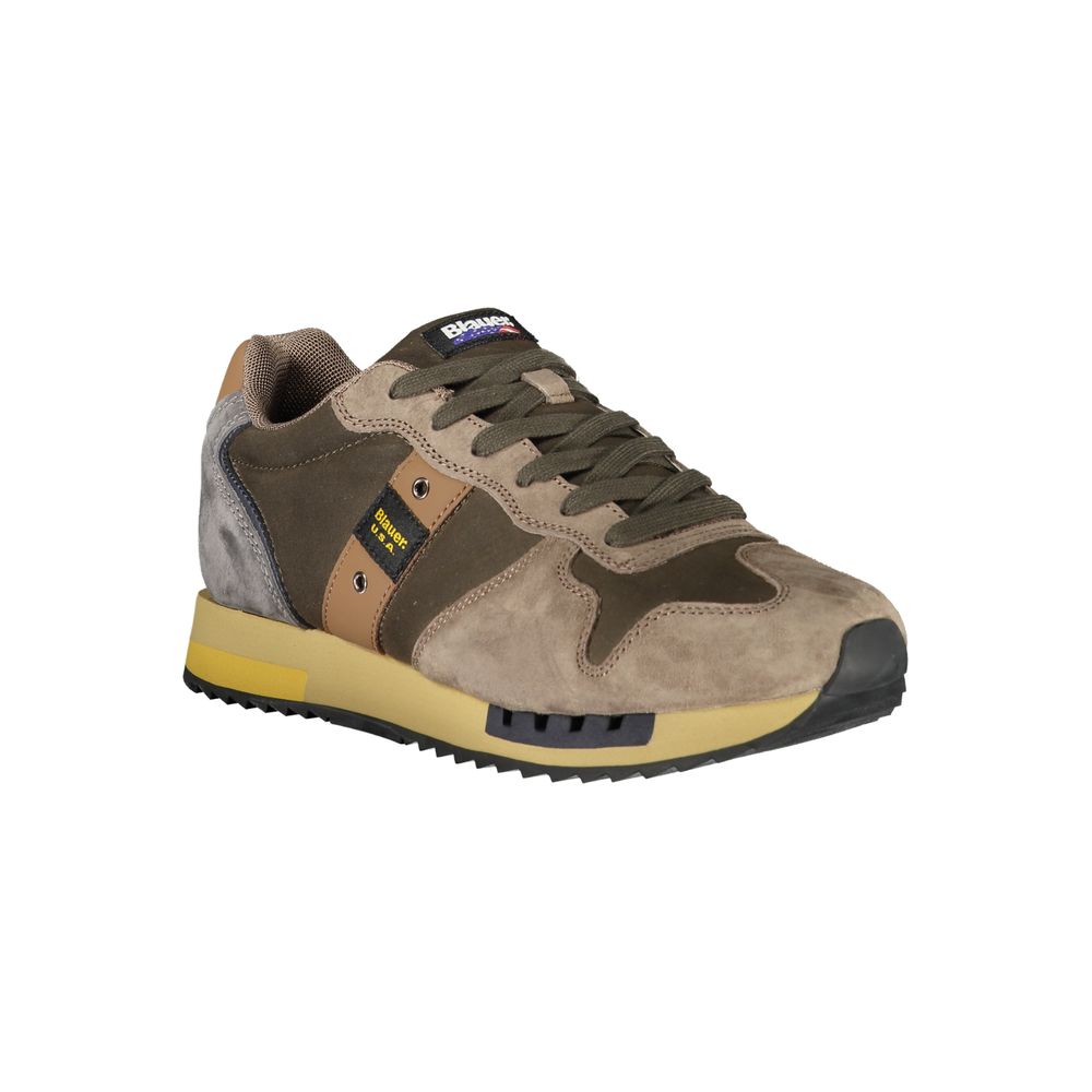 Green Leather Men's Sneaker with Lace-Up Design