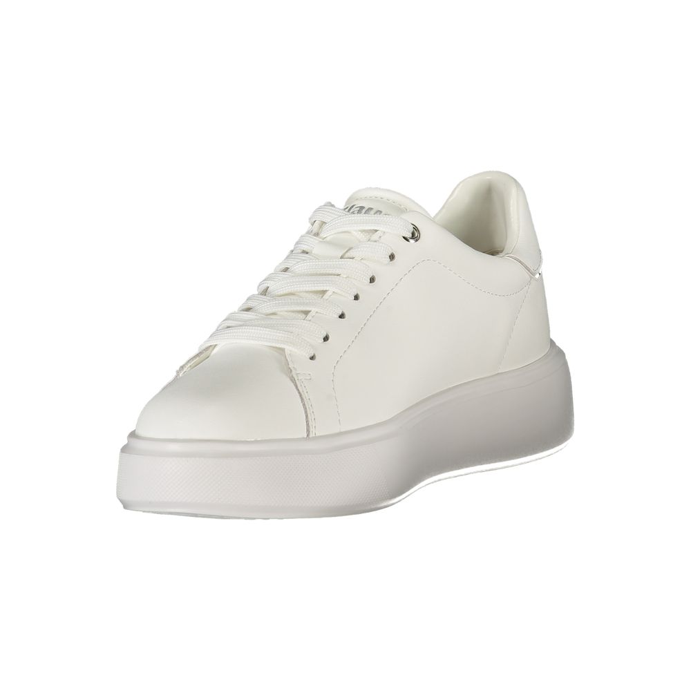 White Leather Synthetic Women's Sneaker with Rhinestones