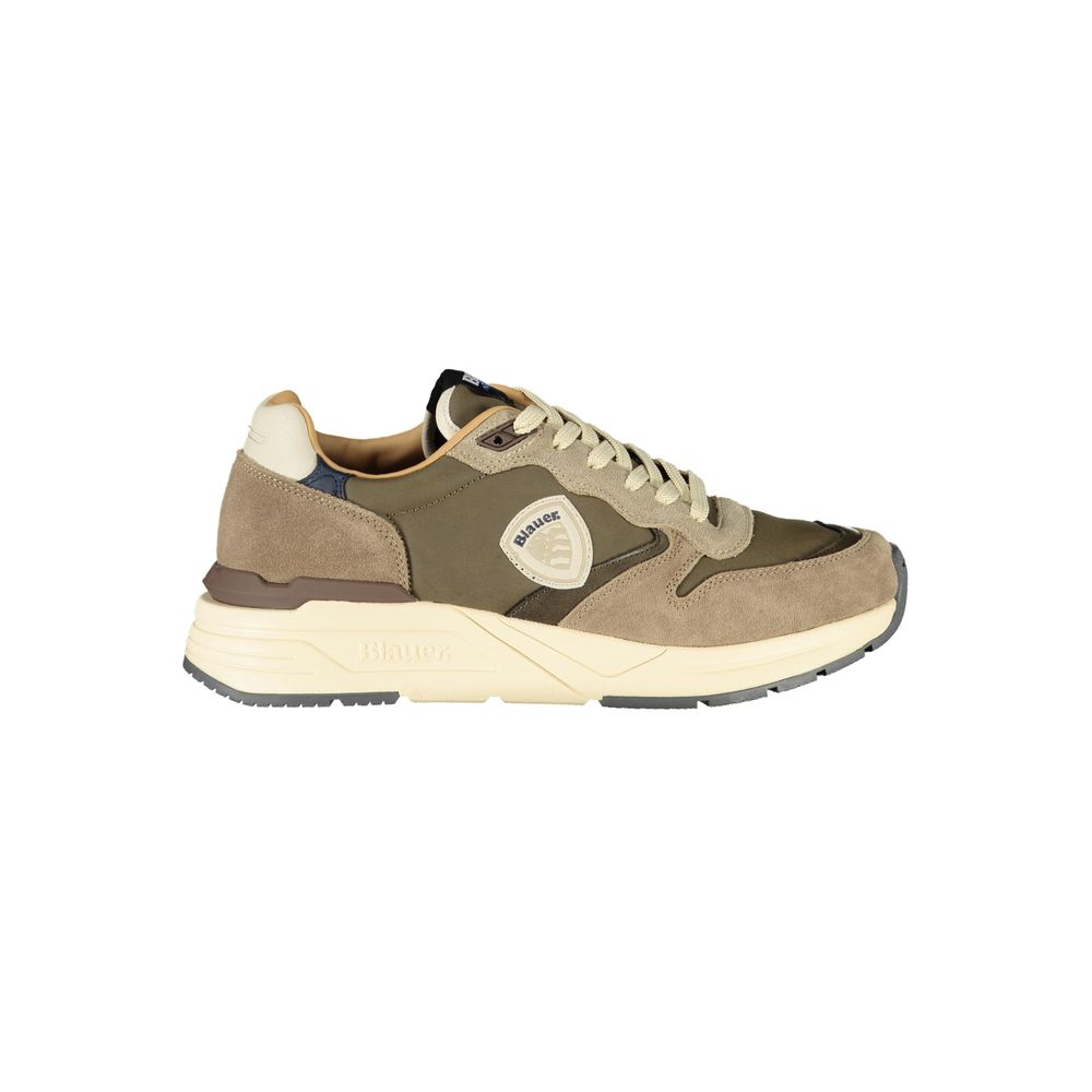 Grey Leather Synthetic Men’s Sneaker with Logo Detail