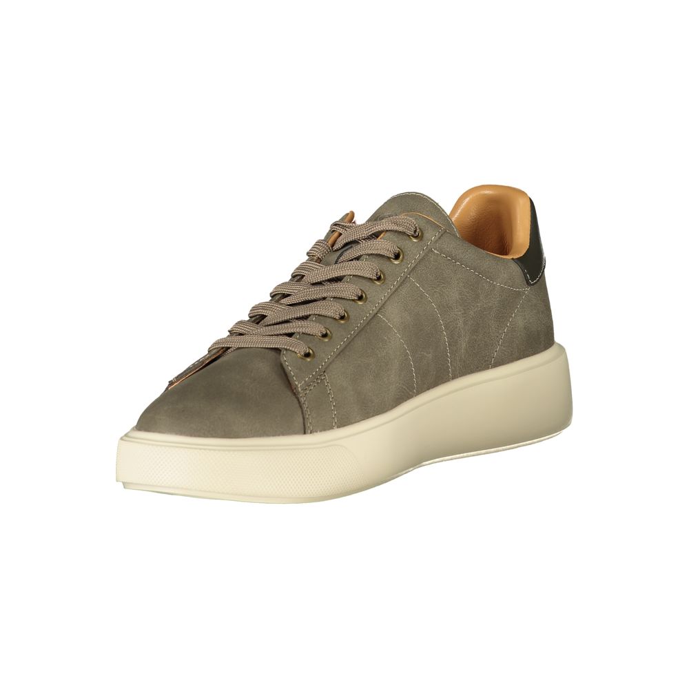 Gray Synthetic Sneakers with Contrast Sole for Men