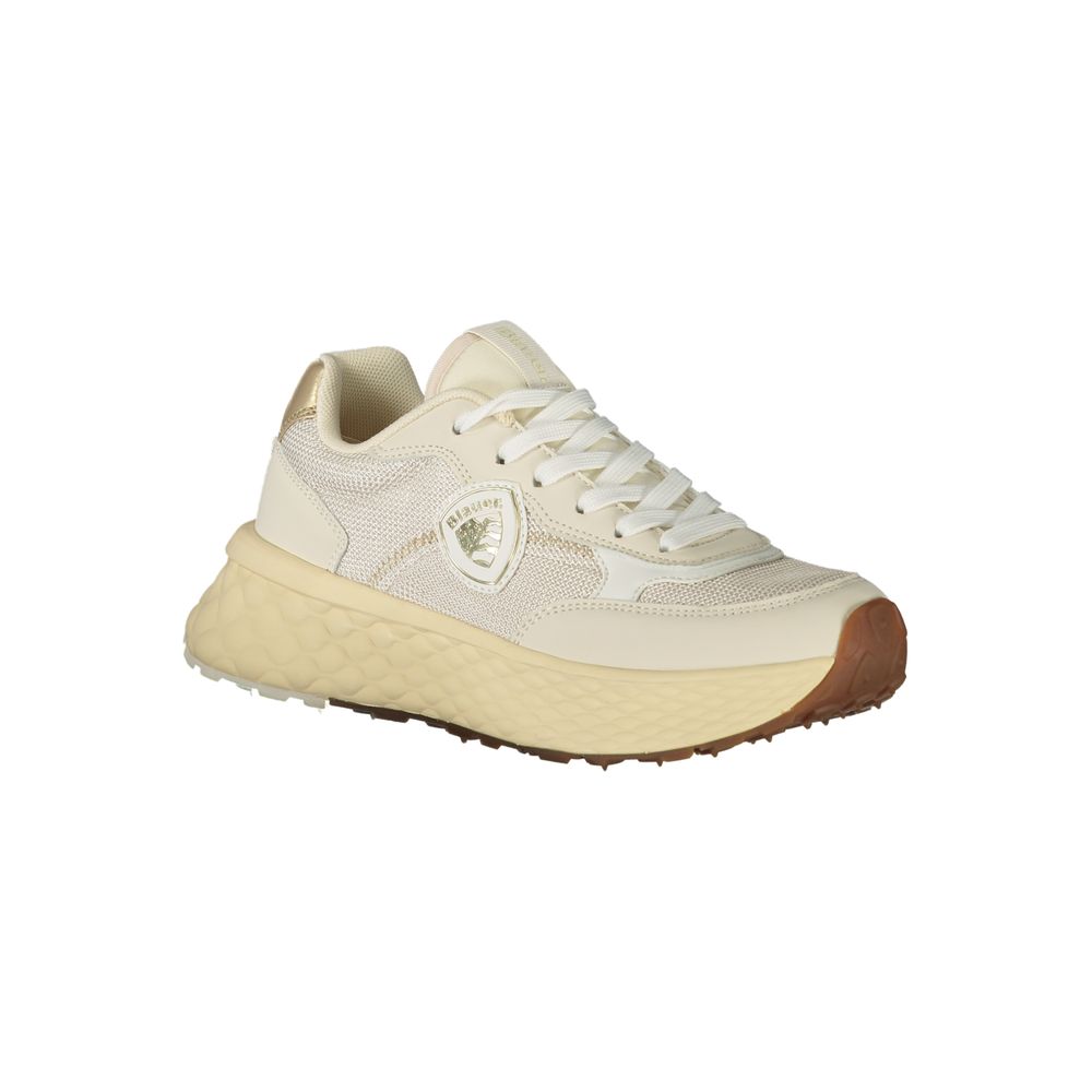 Beigefarbener Damen-Sneaker aus Leder mit Goldakzenten