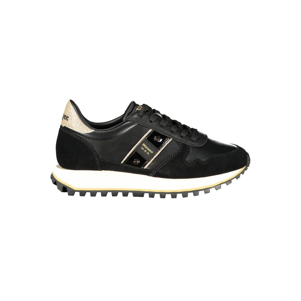 Schwarze Leder-Sneaker mit Goldakzenten von BLAUER