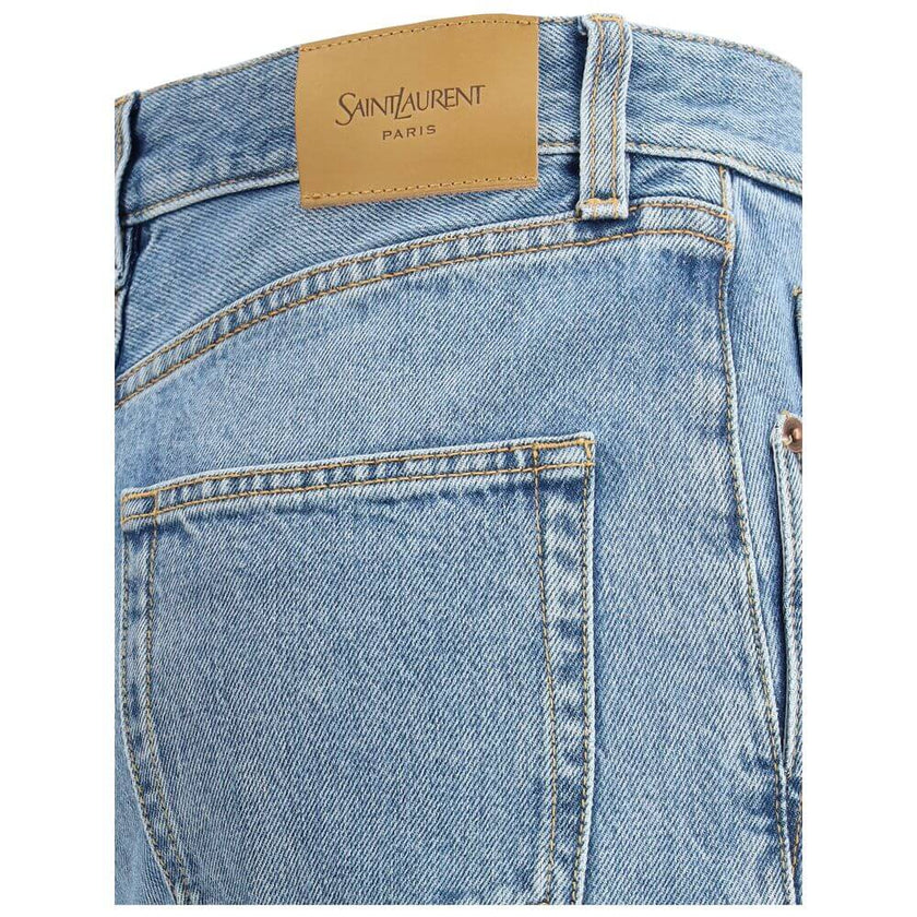 Light Blue Cotton Slim Fit JeansThe 90s-inspired slim-fit jeans in denim feature a high-rise waist and a straight, elongated leg. The classic five-pocket design is detailed with belt loops at the waist and a front button fastening with button fly. A leath