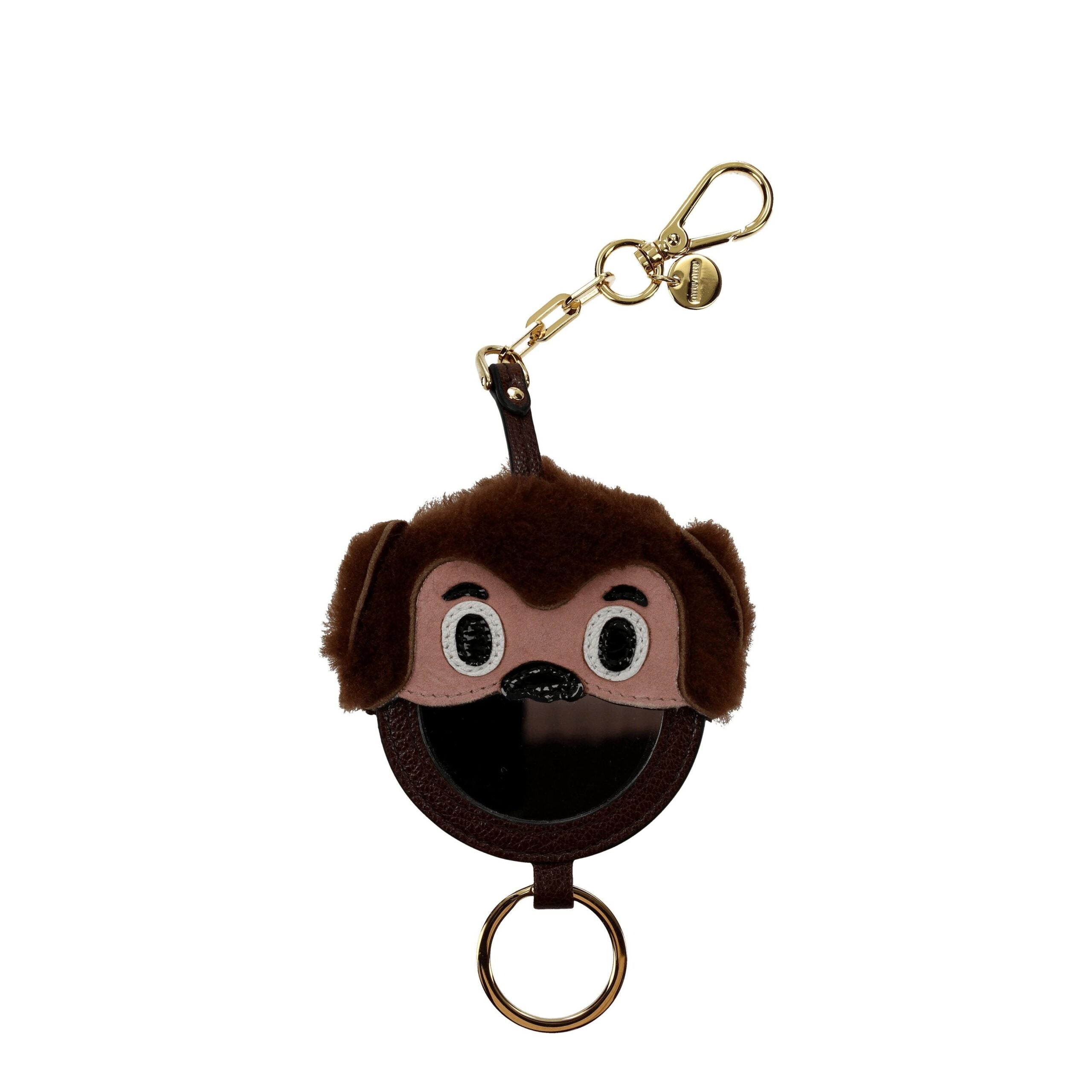 Brown Fur KeychainDescription: The product with MPN 5TL205CACAOTABACCO and code F38045 fur in brown is a keychain designed by Miu Miu. It has features like mirror detail, back logo. Additional Info: Materials: Leather Measurements: 7.5×19.5 cm MPN: 5TL205