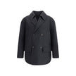Gray Fleece Wool CoatThe double-breasted Caban Coat in double mélange wool felt by Fendi offers a refined take on a timeless outerwear silhouette. Featuring a shirt collar and long sleeves with dropped shoulders, it presents a relaxed, modern line. Diagon