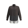 Brown Fleece Wool Pattern ShirtThe pinstripe Wool and Lace Shirt by Fendi blends sartorial rigor with delicate femininity. Designed with long sleeves and a button-down collar, it features exposed mother-of-pearl buttons that highlight its refined craftsma